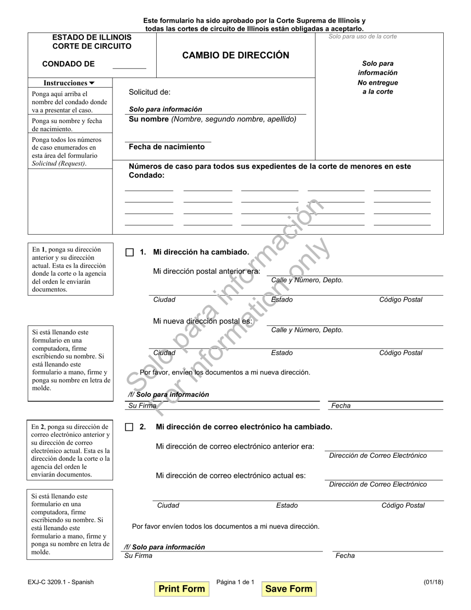 Formulario EXJ-C3209.1 Cambio De Direccion - Illinois (Spanish), Page 1
