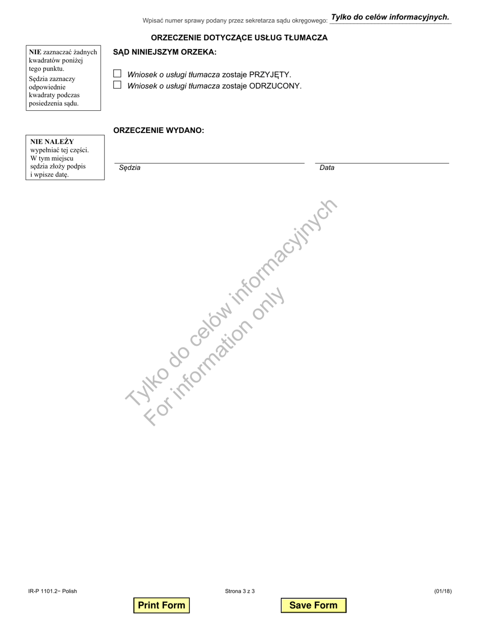 Form IR-P1101.2 Request  Order for an Interpreter - Illinois (Polish), Page 3