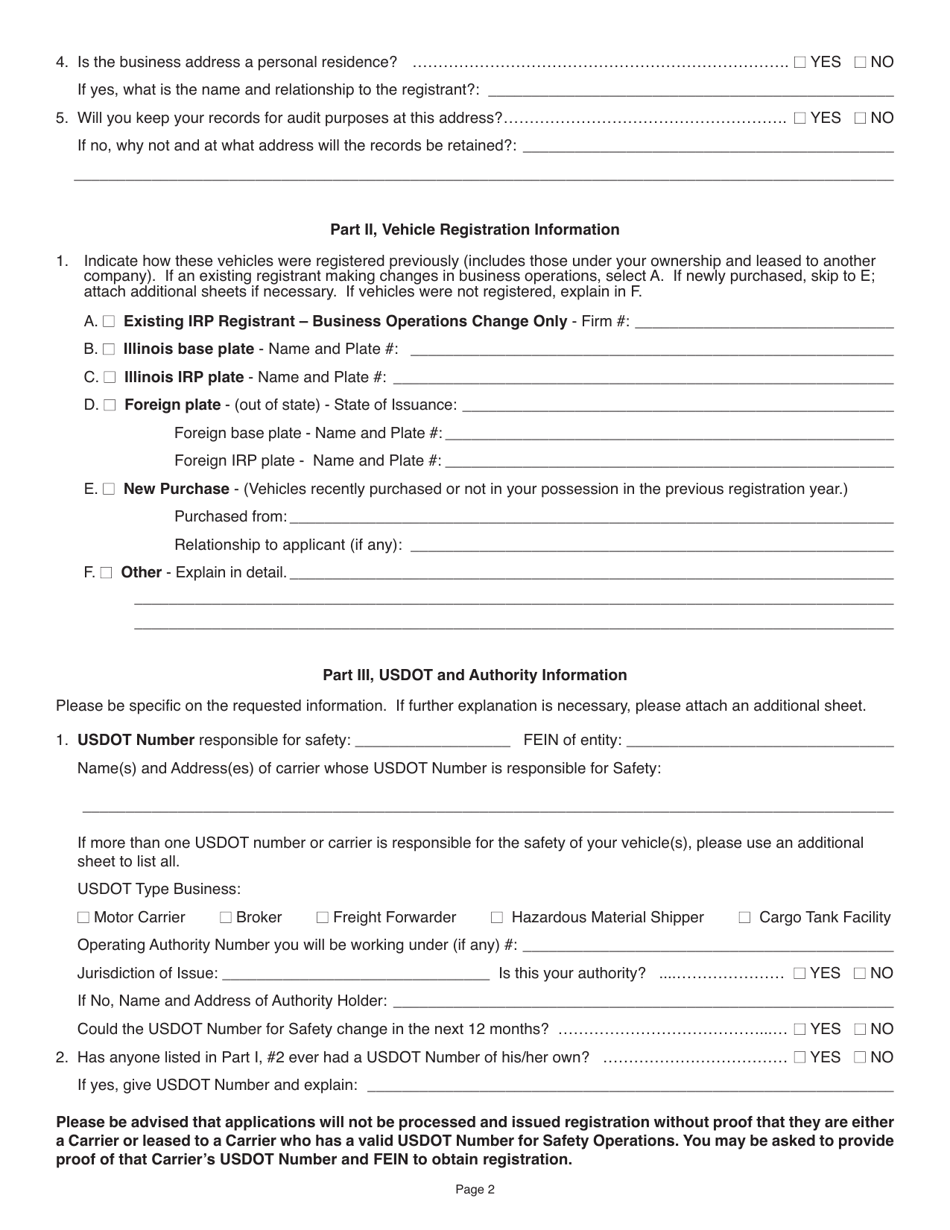 Form CFT23 Schedule G Schedule for First-Year Irp Applicants or Business Operational Changes - Illinois, Page 2