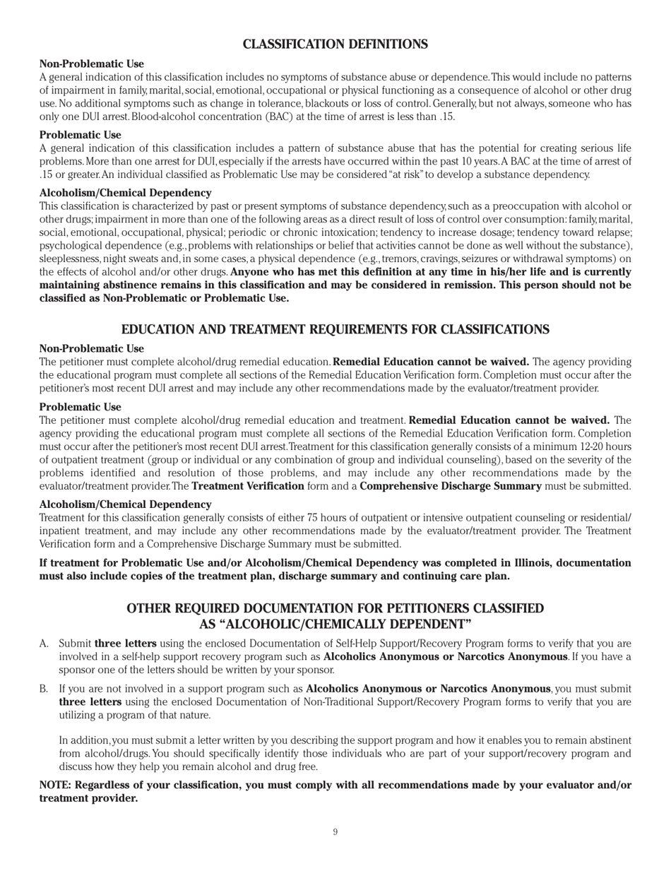 Form DAH OOS1 Out-of-State Petitioner Alcohol / Drug Evaluation Uniform Report - Illinois, Page 9