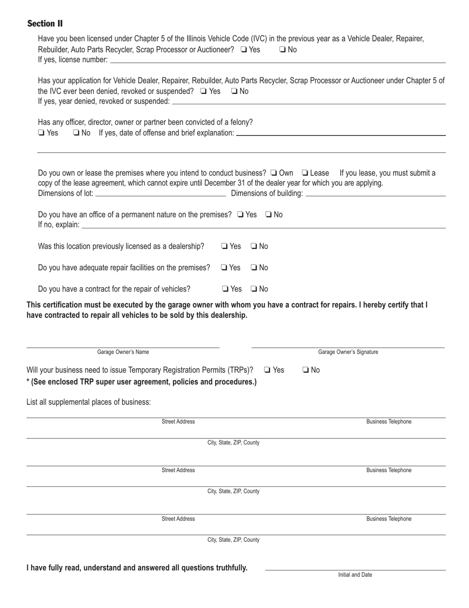 Form VSD324 Dealer License Application - Illinois, Page 2