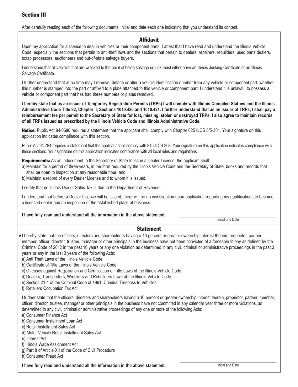 Form VSD324 Dealer License Application - Illinois, Page 3