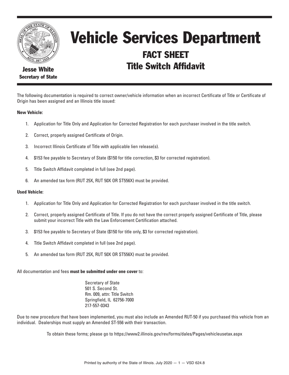 Form VSD624 Download Fillable PDF or Fill Online Title Switch Affidavit