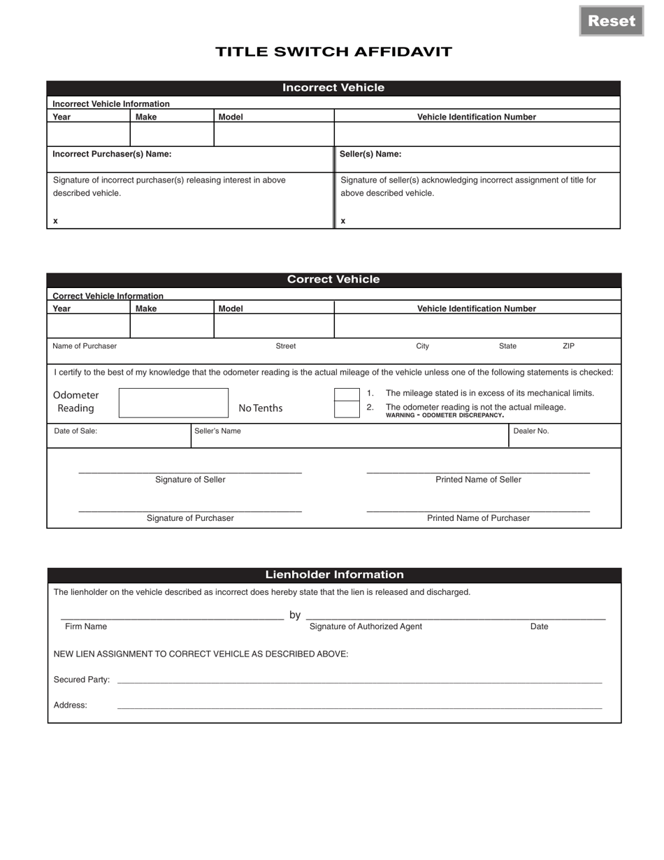 Form VSD624 Title Switch Affidavit - Illinois, Page 2