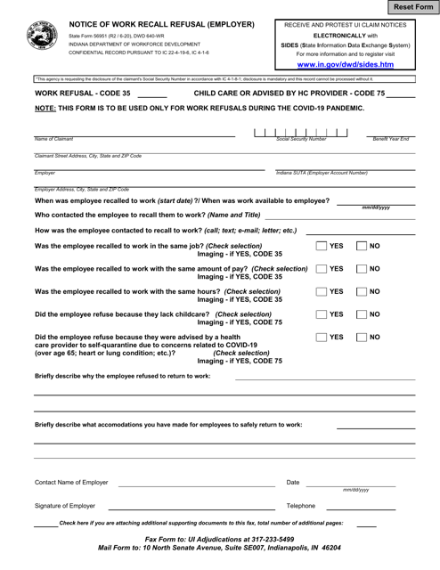 State Form 56951 (DWD640-WR)  Printable Pdf
