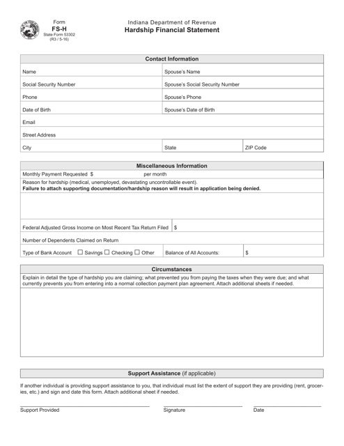 Form FS-H (State Form 53302)  Printable Pdf