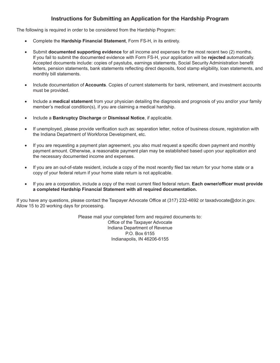 Form FS-H (State Form 53302) Hardship Financial Statement - Indiana, Page 4