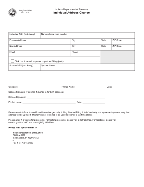 State Form 56841  Printable Pdf