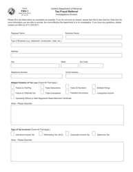 Form FRD-1 (State Form 55213) &quot;Tax Fraud Referral&quot; - Indiana