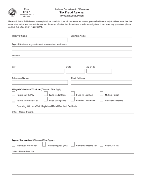 Form FRD-1 (State Form 55213)  Printable Pdf