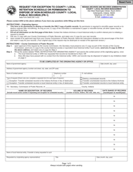 Form PR-1 (State Form 30505) &quot;Request for Exception to County / Local Retention Schedule or Permission to Dispose of Non-scheduled County / Local Public Records&quot; - Indiana