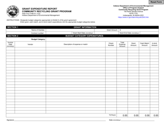 Document preview: State Form 51986 Grant Expenditure Report Community Recycling Grant Program - Indiana