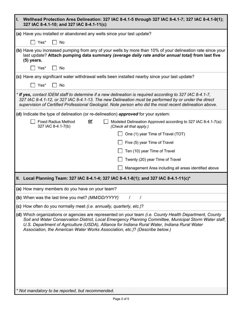 State Form 53796 Indiana Wellhead Protection Phase II Five Year Update Survey - Indiana, Page 2