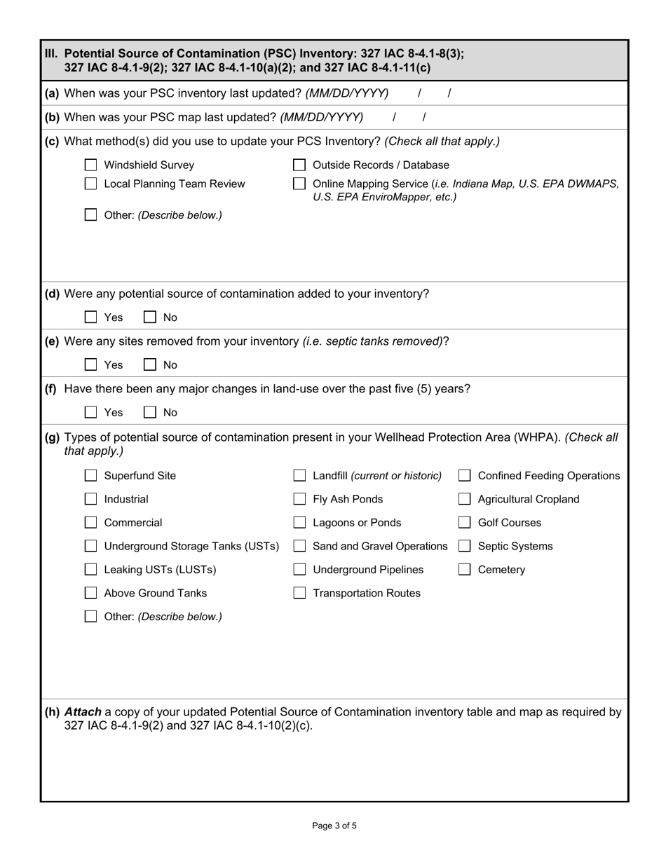 State Form 53796 Indiana Wellhead Protection Phase II Five Year Update Survey - Indiana, Page 3