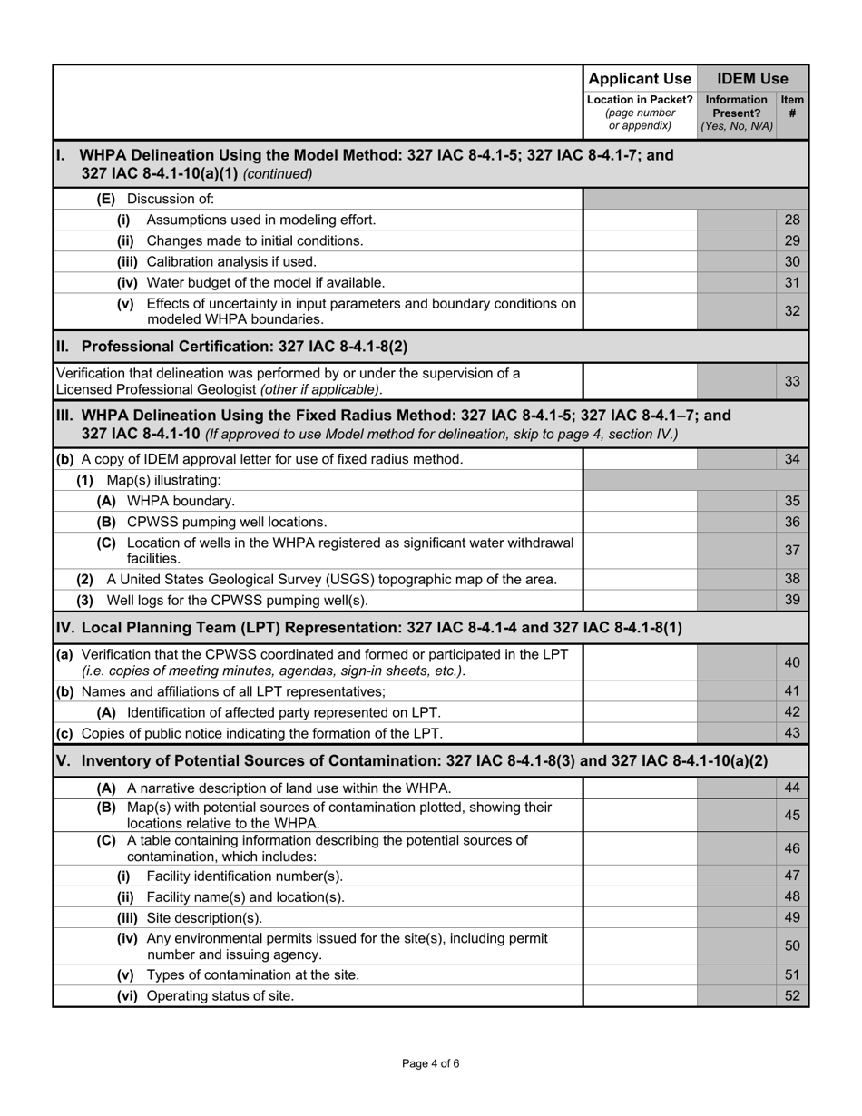 State Form 54189 Indiana Wellhead Protection Phase I Application - Indiana, Page 4