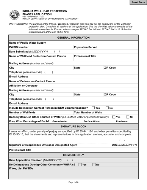 State Form 54189 Indiana Wellhead Protection Phase I Application - Indiana