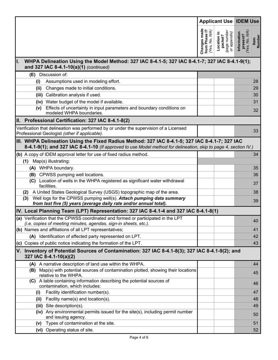 State Form 53117 Indiana Wellhead Protection Phase II Application - Indiana, Page 4