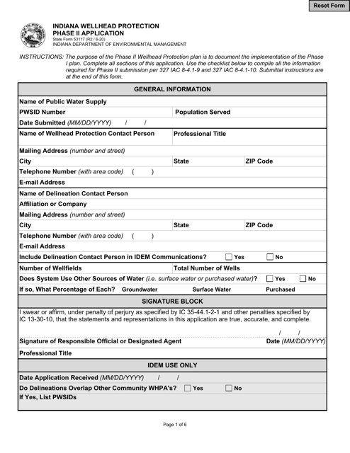 State Form 53117 Indiana Wellhead Protection Phase II Application - Indiana