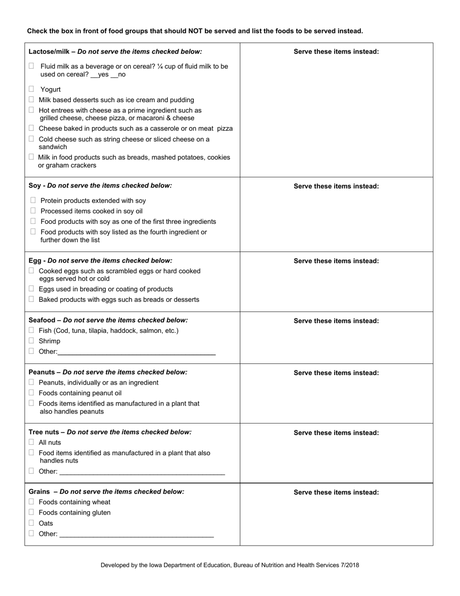 Diet Modification Request Form - Iowa, Page 2
