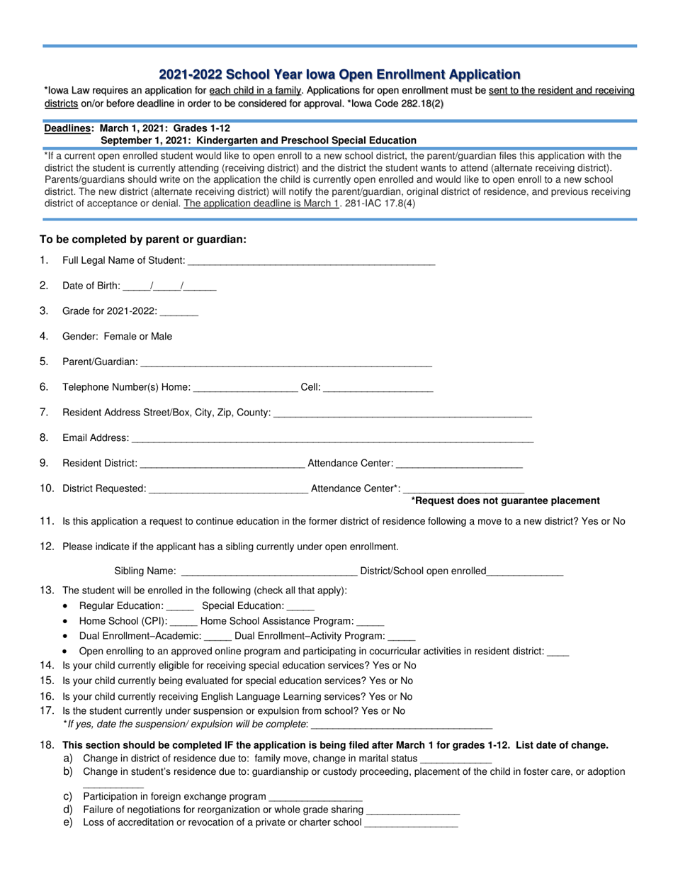 Open Enrollment Application - Iowa, Page 1