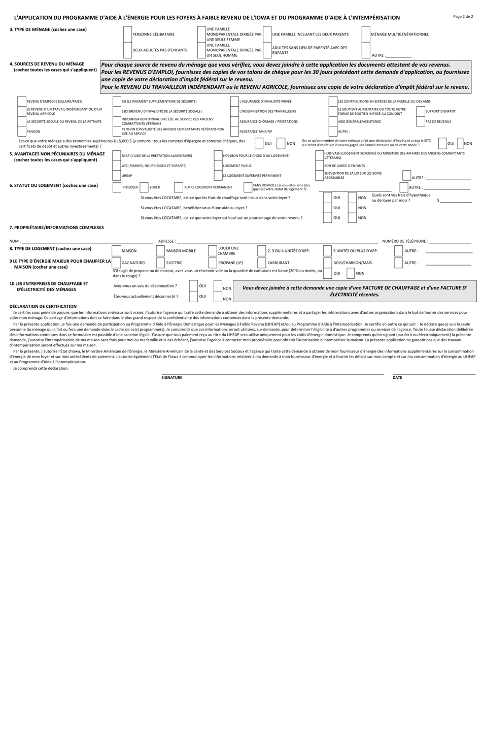 Lapplication Du Programme Daide a Lenergie Pour Les Foyers a Faibles Revenus Diowa Et Du Programme Daide a Lintemperisation - Iowa (French), Page 2