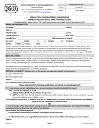Document preview: DNR Form 542-0216 Application for Iowa Special Nonresident Disabled Military Small Game Hunting License - Iowa