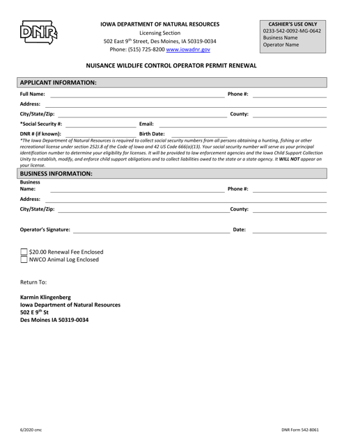 DNR Form 542-8061  Printable Pdf