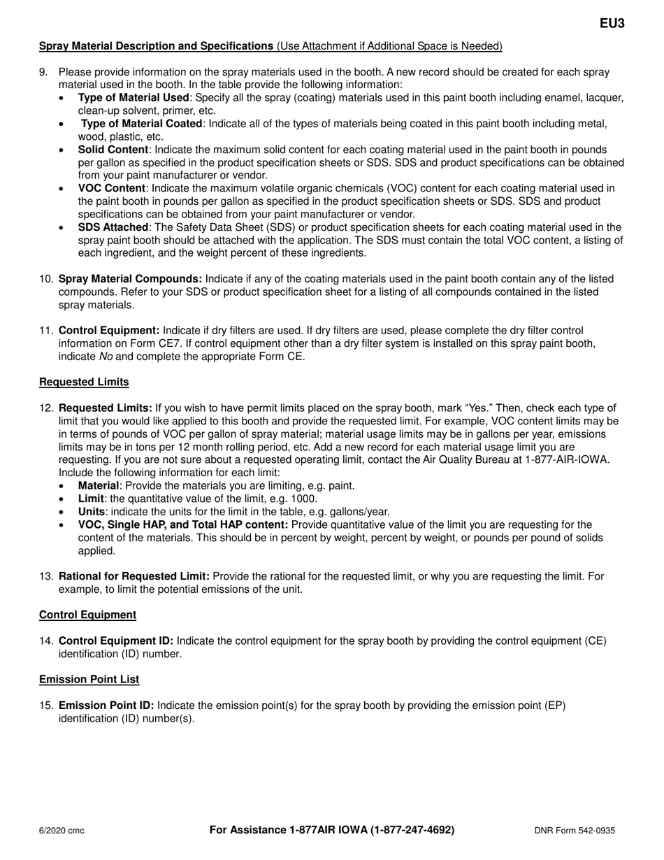 DNR Form 542-0935 (EU3) Spray Paint Booth Information - Iowa, Page 4