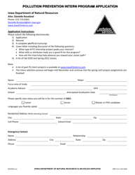 DNR Form 542-0336 Pollution Prevention Intern Program Application - Iowa