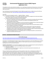 Document preview: DNR Form 542-0085 Environmental Management System (EMS) Program Application Form - Iowa