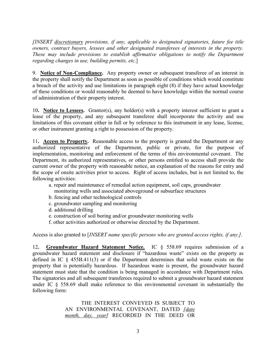 Iowa Land Recycling Program Environmental Covenant Model - Iowa, Page 3