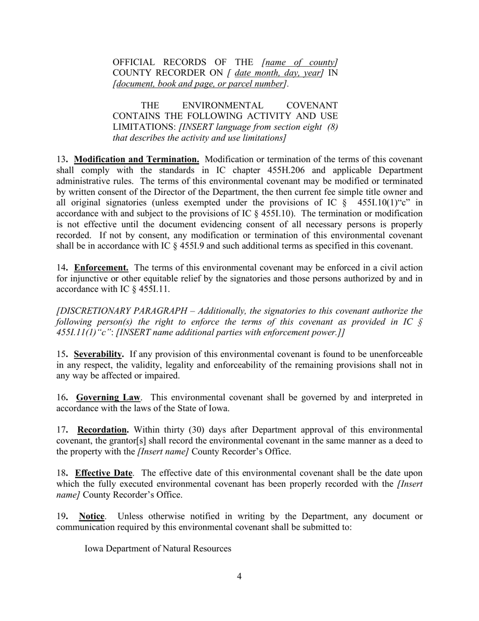 Iowa Land Recycling Program Environmental Covenant Model - Iowa, Page 4