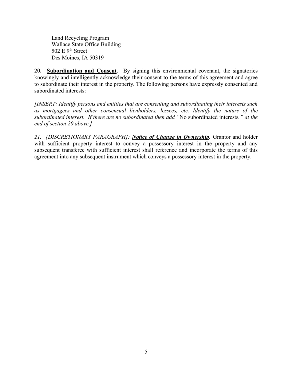 Iowa Land Recycling Program Environmental Covenant Model - Iowa, Page 5