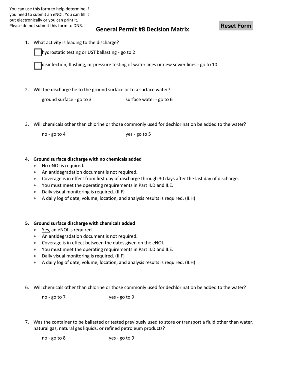 General Permit #8 Decision Matrix - Iowa, Page 1