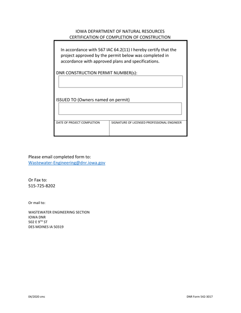 DNR Form 542-3017  Printable Pdf