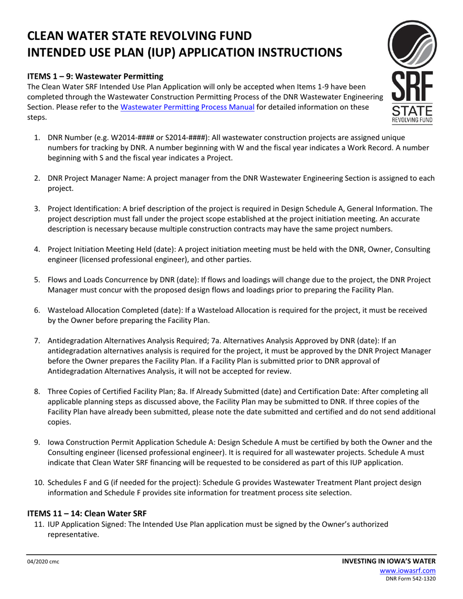 DNR Form 542-1320 Exhibit 8 Clean Water State Revolving Fund Intended Use Plan (Iup) Application - Iowa, Page 2