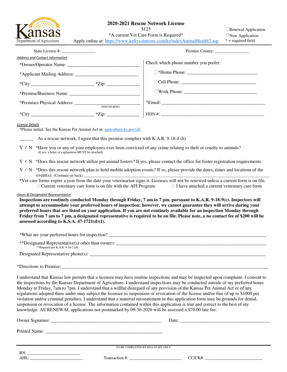 Rescue Network License - Kansas, Page 1