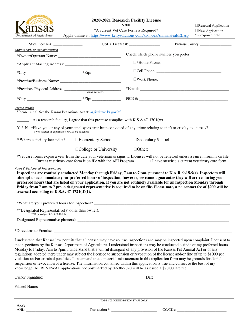 Research Facility License - Kansas, Page 1