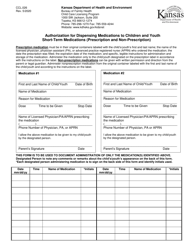 Form CCL.026 &quot;Authorization for Dispensing Medications to Children and Youth Short-Term Medications (Prescription and Non-prescription)&quot; - Kansas