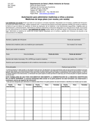 Formulario CCL.027 Autorizacion Para Administrar Medicinas a Ninos Y Jovenes Medicinas De Largo Plazo (Con Receta Y Sin Receta) - Kansas (Spanish)