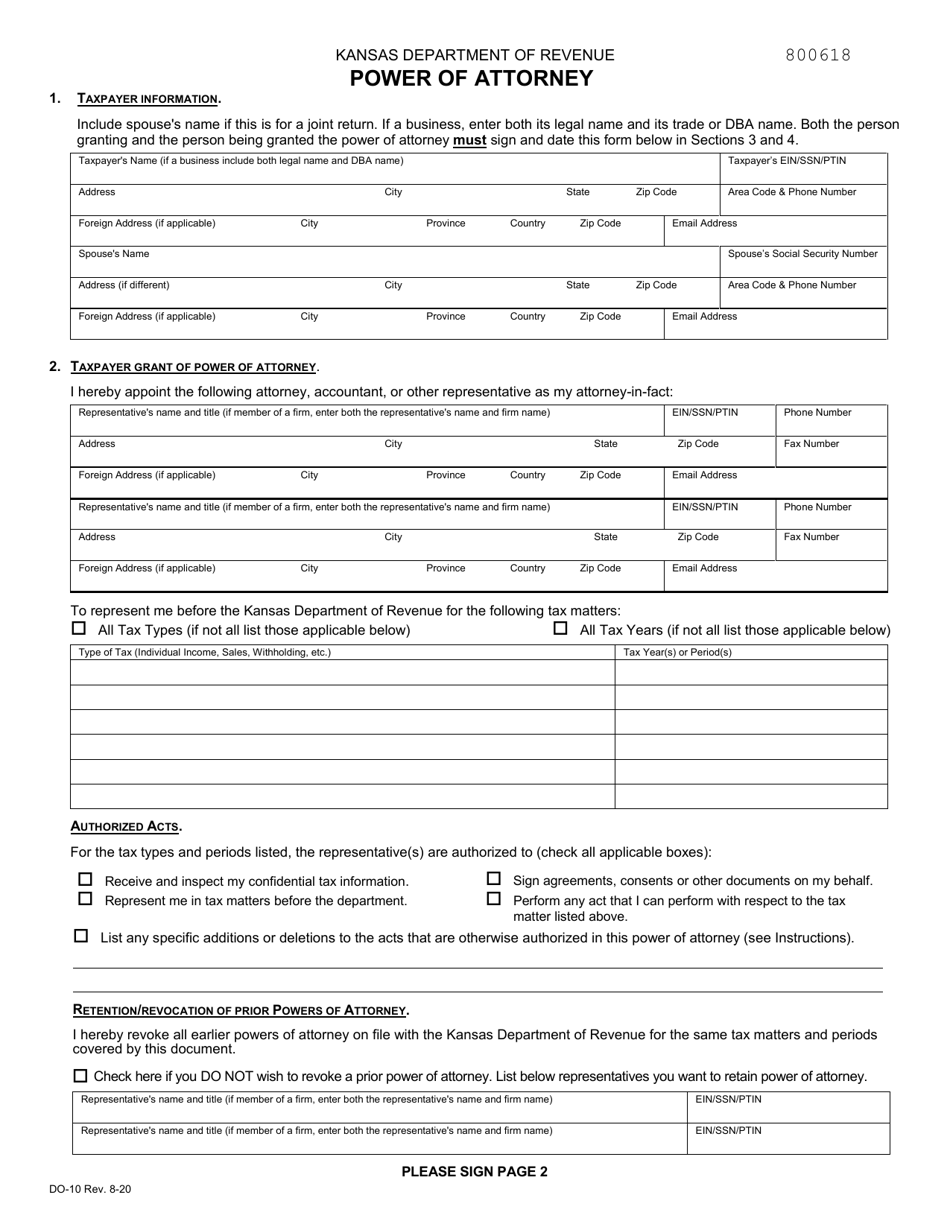 Form DO-10 Download Fillable PDF or Fill Online Power of Attorney ...