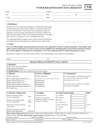 Document preview: Form CVR Voter Registration Data Request - Kansas