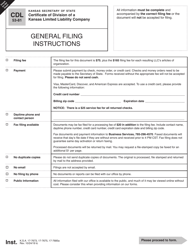 Form CDL53-81 Certificate of Division of a Kansas Limited Liability Company - Kansas