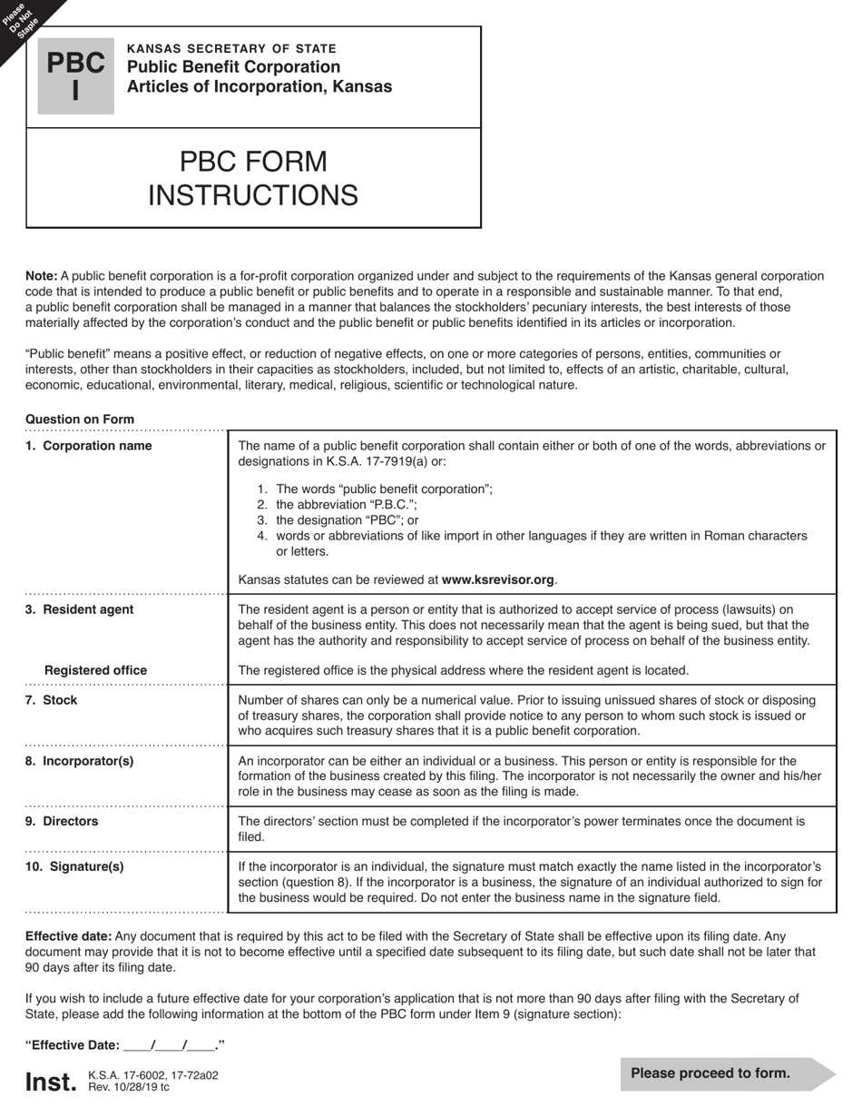 Form PBC51-35 Public Benefit Corporation Articles of Incorporation - Kansas, Page 2