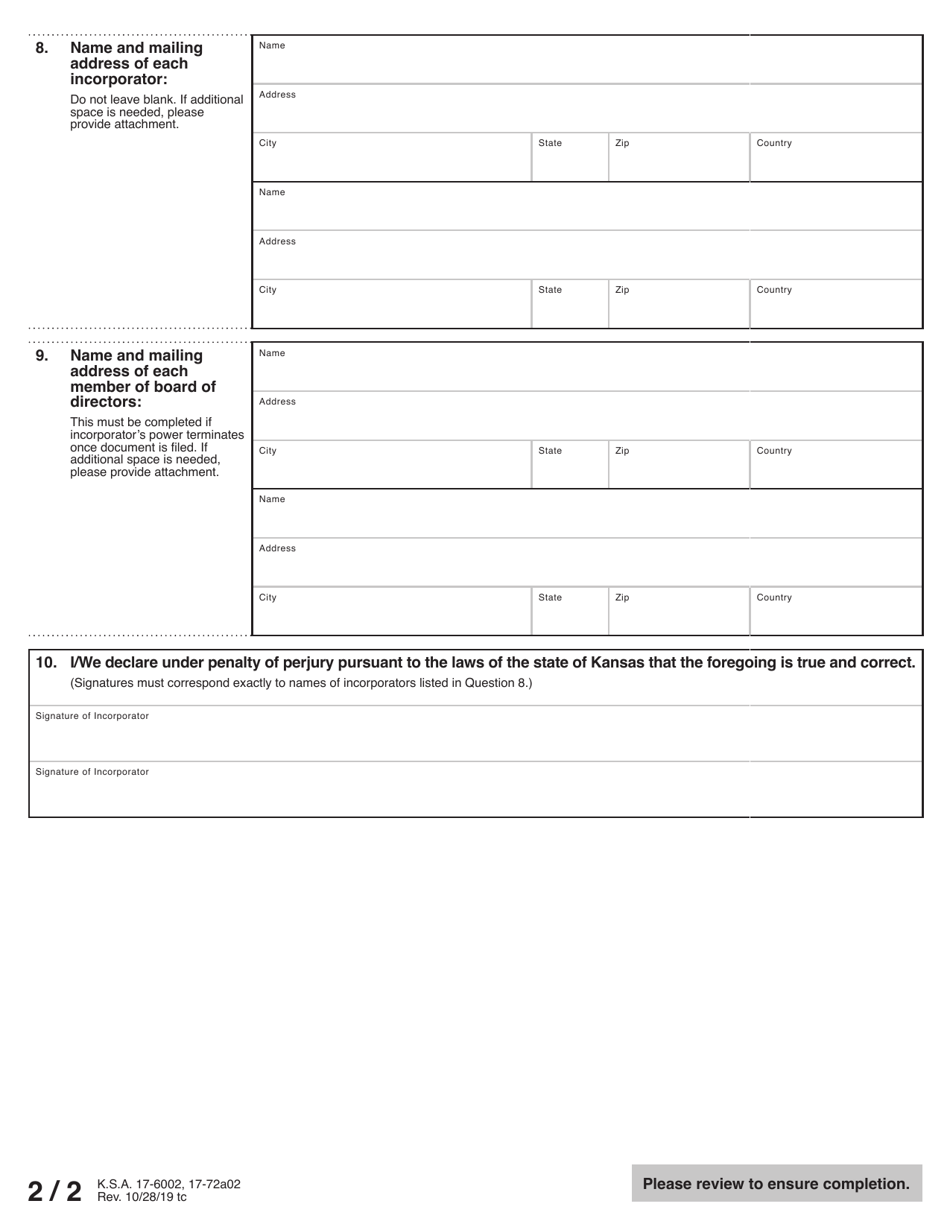 Form PBC51-35 Public Benefit Corporation Articles of Incorporation - Kansas, Page 4