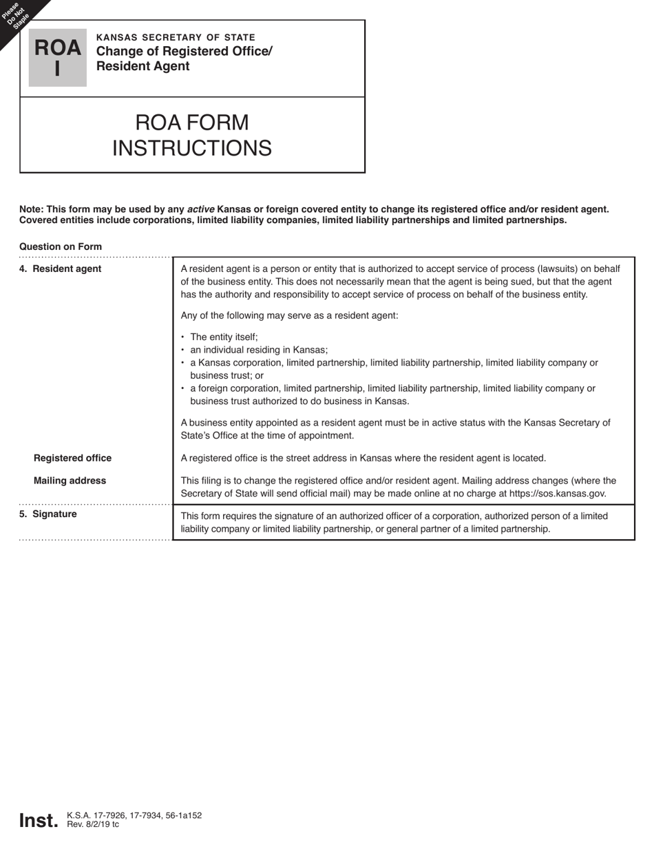 Form ROA Change of Registered Office / Resident Agent - Kansas, Page 2