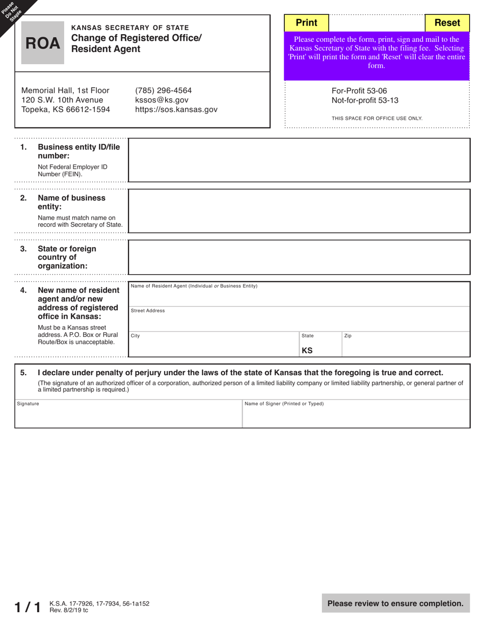 Form ROA Change of Registered Office / Resident Agent - Kansas, Page 3
