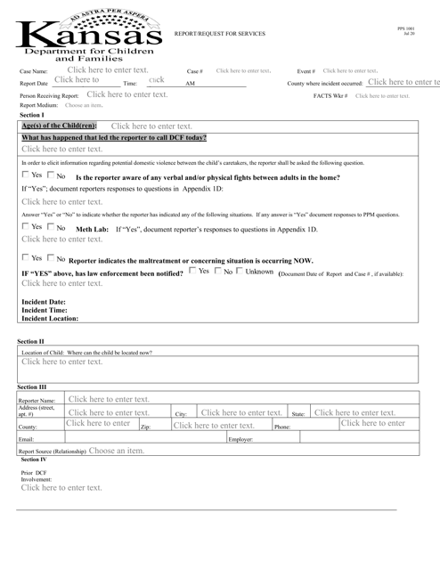 Form PPS1001 Report/Request for Services - Kansas