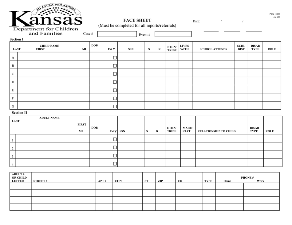 Form PPS1000 Face Sheet - Kansas, Page 1