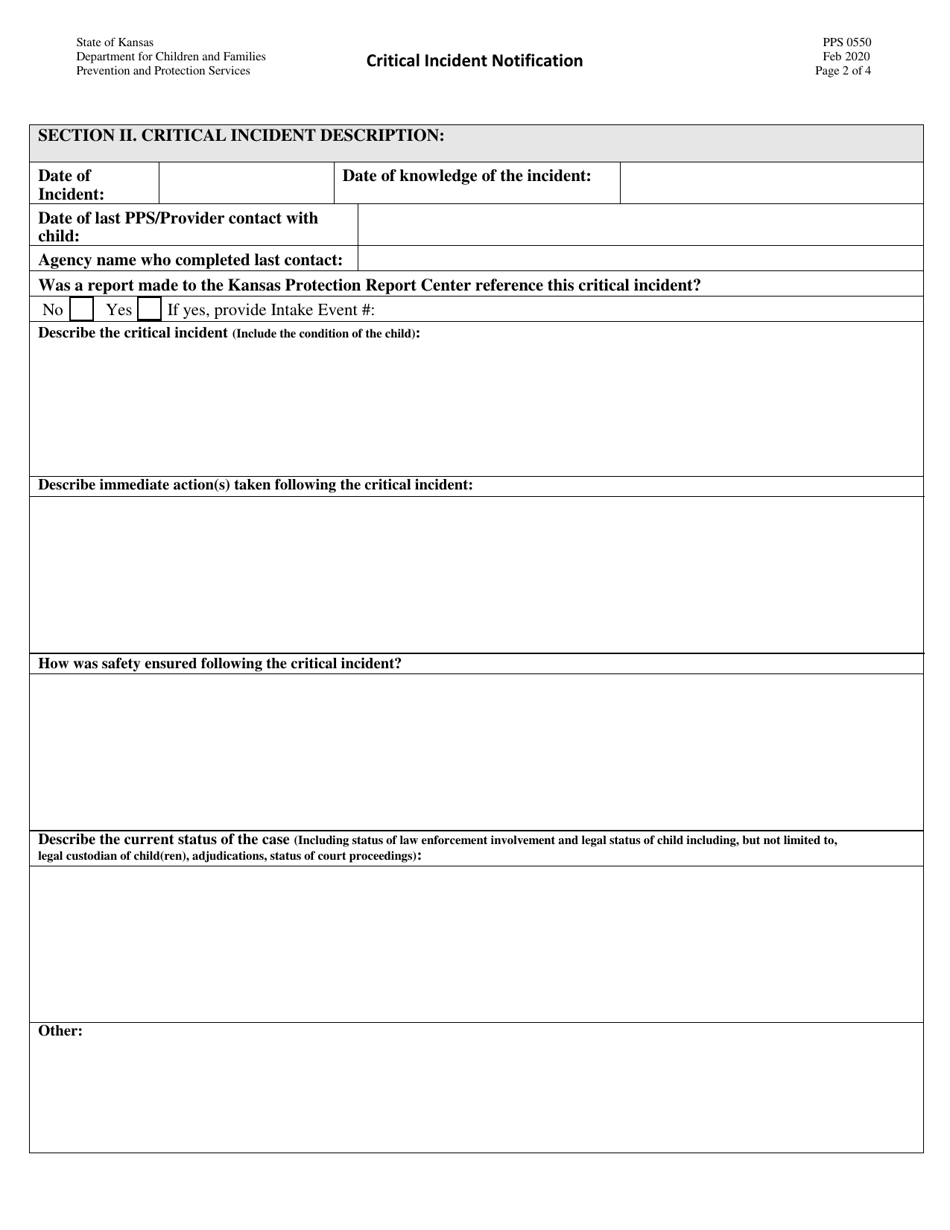 Form PPS0550 - Fill Out, Sign Online and Download Fillable PDF, Kansas ...